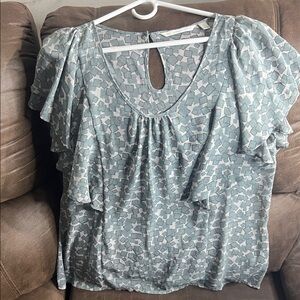 LC Lauren Conrad Teal and White Patterned Blouse